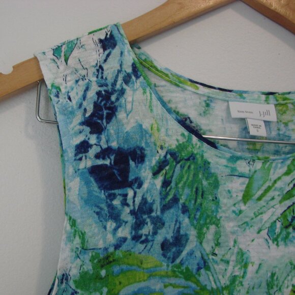 Linen Sleeveless Tank Top Loose Blue Green Watercolours Floral Flowy Size Small - Picture 4 of 11